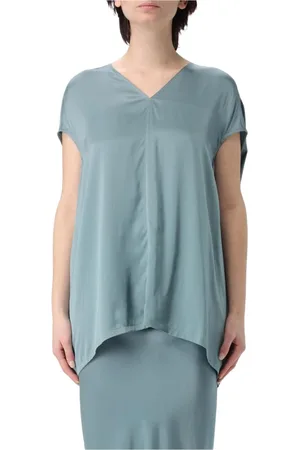 Rick Owens Blouses & Shirts, Dames, Blauw, M, Zijden V-hals Blouse