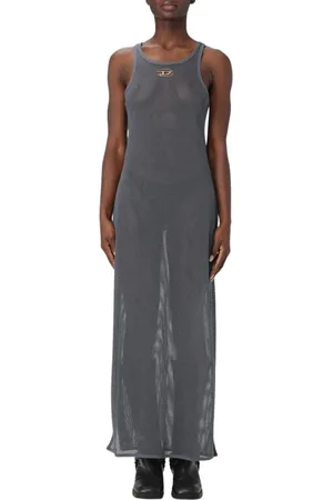Diesel Kleedjes, Dames, Grijs, S, Grijze Mesh Jurk Mouwloos Stijlvol