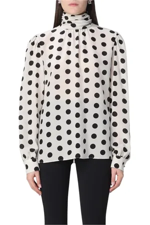 Saint Laurent Blouses & Shirts, Dames, Veelkleurig, S, Gele gestippelde zijden blouse