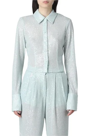 ROTATE Blouses & Shirts, Dames, Blauw, M, Pailletten, Blauwe Pailletten Kraag Blouse