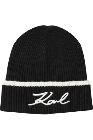 Karl Lagerfeld Accessoires, Dames, Zwart, ONE Size, Gebreide muts met ribbels en logo