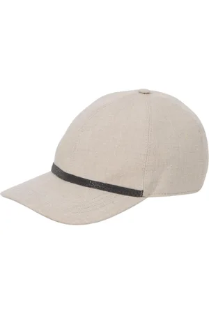 Brunello Cucinelli Accessoires, Dames, , M, Linnen, Grijze Beaded Linnen Baseballpet