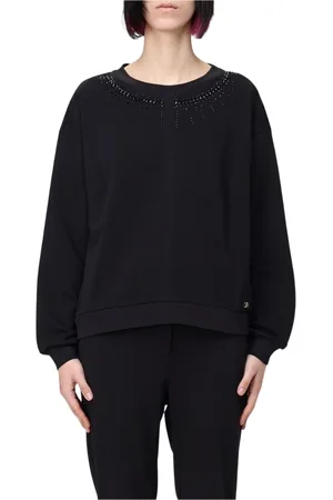 Liu Jo Sweatshirts & Hoodies, Dames, Zwart, XS, Witte Logo Detail Crewneck Sweatshirt