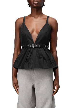 Ganni Tops, Dames, Zwart, M, Katoen, Zwarte V-hals mouwloze top