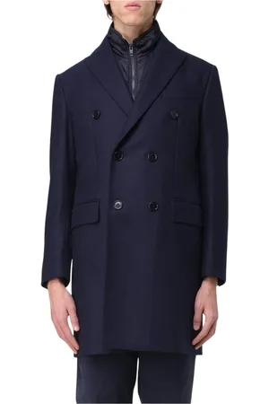 FAY Mantels, Heren, Blauw, L, Wol, Blauwe Wollen Overjas voor Mannen