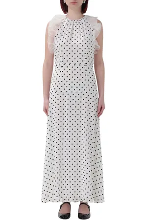 Alessandra Rich Kleedjes, Dames, Wit, M, Elegante Polka Dot Maxi Jurk