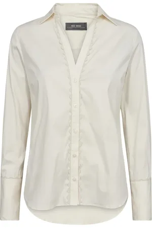 Mos Mosh Blouses & Shirts, Dames, , XS, Katoen, Feminine Wave Shirt met Geborduurde Rand