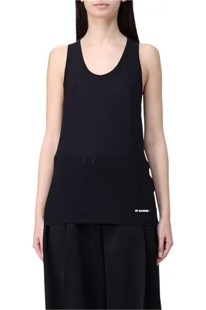 Jil Sander Tops, Dames, Zwart, S, Katoen, Witte Tanktop Relaxte Pasvorm