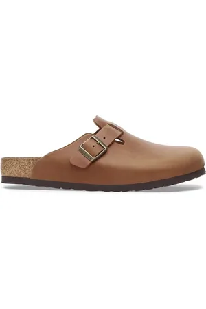 Birkenstock Schoenen, Heren, Bruin, 42 EU, Leer, Boston Leren Geoliede Sandalen