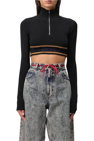 Marni Truien, Dames, Zwart, S, Zwarte Half Zip Sweater Elegante Stijl