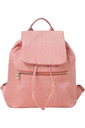 Borbonese Tassen, Dames, Roze, ONE Size, Zwarte leren rugzak met verstelbare bandjes
