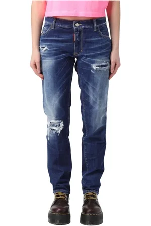 Dsquared2 Jeans, Dames, Blauw, M, Denim, Stijlvolle Distressed Blauwe Jeans
