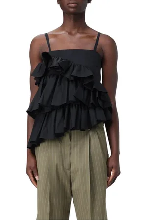 Msgm Tops, Dames, Zwart, S, Katoen, Zwarte Ruffle Poplin Top