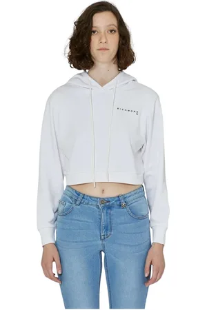 John Richmond Sweatshirts & Hoodies, Dames, Wit, XS, Katoen, Crop hoodie met logo