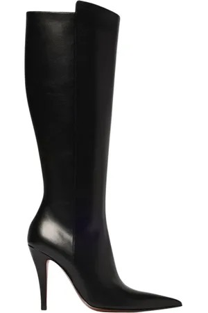 Alexander McQueen Schoenen, Dames, Zwart, 38 EU, Leer, Zwarte Leren Stiletto Kniehoge Laarzen