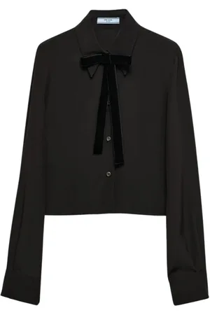 Prada Blouses & Shirts, Dames, Zwart, S, Fluwelen Strik Blouse