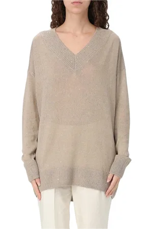 Brunello Cucinelli Truien, Dames, , M, Katoen, Multicolor Paillet V-hals Gebreide Trui