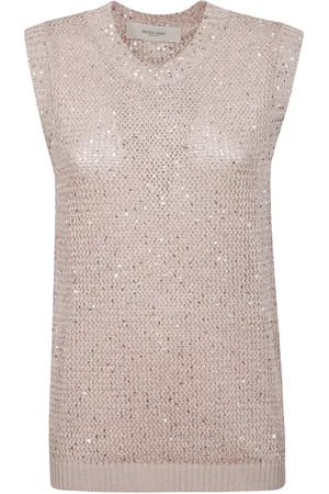 Golden Goose Tops, Dames, Grijs, L, Pailletten, Pailletten Mesh Gebreide Top