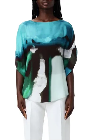 GIANLUCA CAPANNOLO Blouses & Shirts, Dames, Veelkleurig, L, Groene Abstracte Zijden Blouse