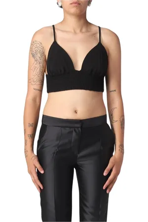 FEDERICA TOSI Tops, Dames, Zwart, S, Elegante Zwarte Crop Top