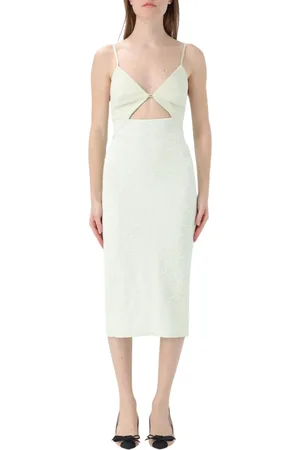 Elisabetta Franchi Kleedjes, Dames, Groen, XL, Polyester, Kanten Midi Jurk Mint Vrouwen Mode