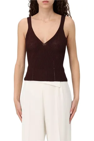 Twin-Set Tops, Dames, Bruin, XS, Bruine Geribbelde Gebreide V-hals Top