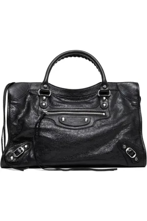 Balenciaga Tassen, Dames, Zwart, ONE Size, Leer, Gestructureerde Zwarte Lederen Handtas met Top Hendel