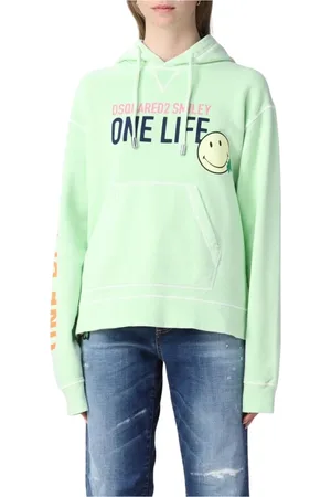 Dsquared2 Sweatshirts & Hoodies, Dames, Groen, M, Katoen, Smiley Grafische Hoodie Mint Kleur