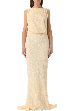 Elisabetta Franchi Kleedjes, Dames, Geel, XL, Pailletten, Gele Paillet Avondjurk