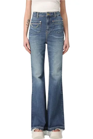 Ganni Jeans, Dames, Blauw, W27, Flare Jeans met Kettingdetail