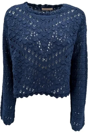 Twin-Set Truien, Dames, Blauw, S, Katoen, Round-neck Truien