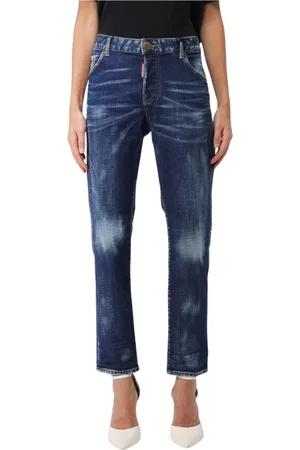 Dsquared2 Jeans, Dames, Blauw, XS, Denim, Versleten Straight Leg Jeans