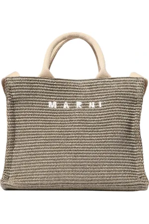 Marni Tassen, Dames, Groen, ONE Size, Witte Raffia Tote Tas