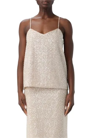 Twin-Set Tops, Dames, , XS, Pailletten, Gouden Pailletten V-hals Camisole Top