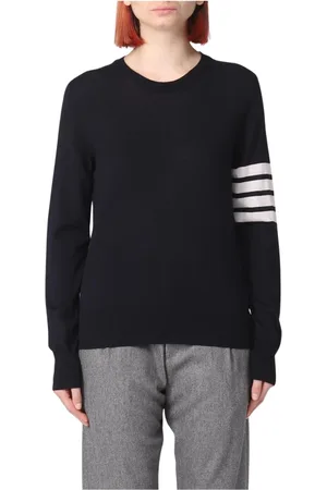 Thom Browne Truien, Dames, Blauw, S, Wol, Gestreepte Crew Neck Wollen Trui