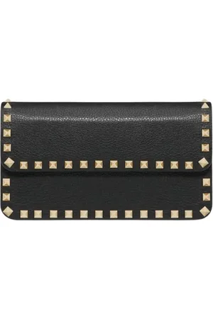 VALENTINO GARAVANI Tassen, Dames, Zwart, ONE Size, Leer, Studded Leren Clutch Tas
