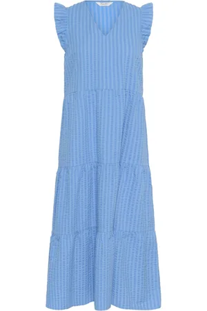 Part Two Kleedjes, Dames, Blauw, 2Xs, Katoen, Vrouwelijke Jurk met Ruchedetails