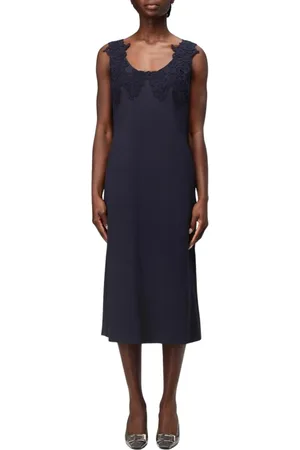 Alberta Ferretti Kleedjes, Dames, Blauw, S, Blauwe Kant Midi Jurk