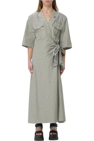 Msgm Kleedjes, Dames, Groen, M, Katoen, Gestreepte Militaire Wikkeljurk