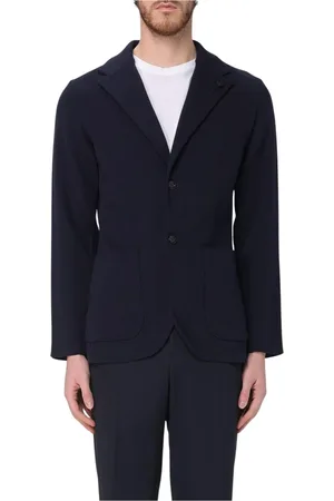 LARDINI Jassen, Heren, Blauw, L, Blauwe Gebreide Blazer met Zakken