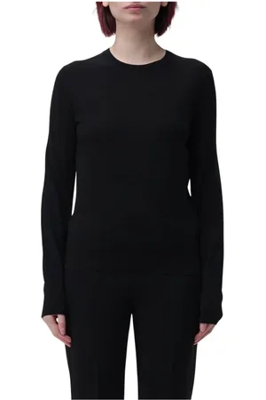 THEORY Truien, Dames, Zwart, L, Wol, Zwarte Wol Crew Neck Sweater