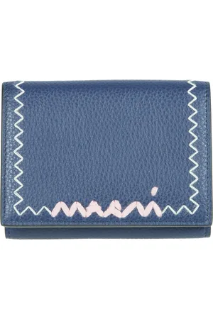 Marni Accessoires, Dames, Blauw, ONE Size, Leer, Leren Trifold Kaarthouder Portemonnee