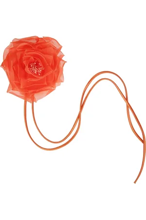 Max Mara Accessoires, Dames, Oranje, ONE Size, Zijden bloemenbroche met lange linten