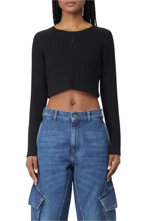 J.W.Anderson Tops, Dames, Zwart, M, Katoen, Zwarte Geribbelde Crop Top Lange Mouwen