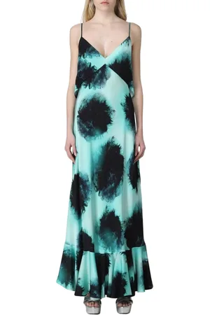 DEL CORE Kleedjes, Dames, Blauw, S, Turquoise Gerimpelde Zoom Maxi Jurk