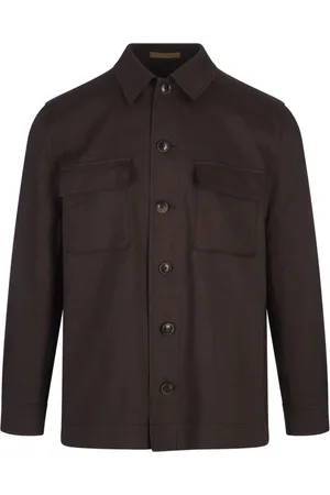 HUGO BOSS Jassen, Heren, Bruin, XL, Wol, Bruine Linnen Wol Mohair Jas