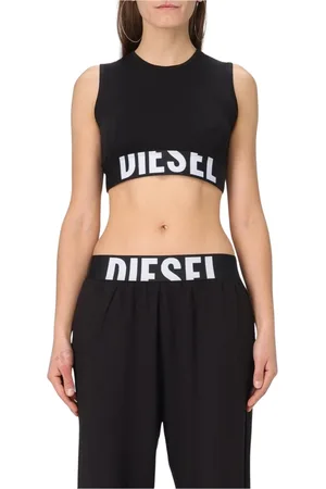 Diesel Tops, Dames, Zwart, S, Zwart Logo Crop Top Slim Fit
