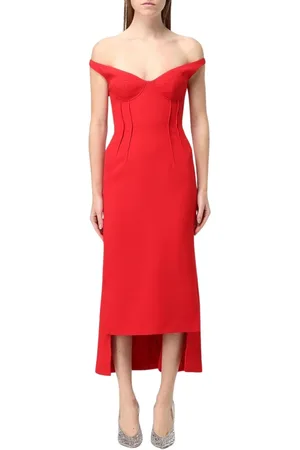 DAVID KOMA Kleedjes, Dames, Rood, S, Rode Crepe Midi Jurk