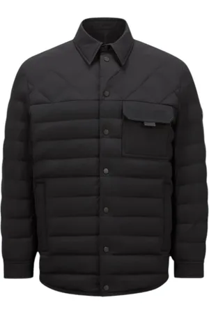 Moncler Jassen, Heren, Zwart, XL, Polyester, Zwarte donsjack met stretch