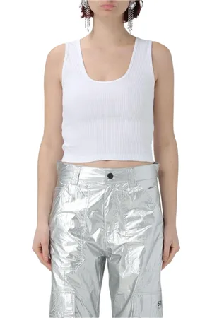 GCDS Tops, Dames, Wit, L, Katoen, Witte Geribbelde Tanktop